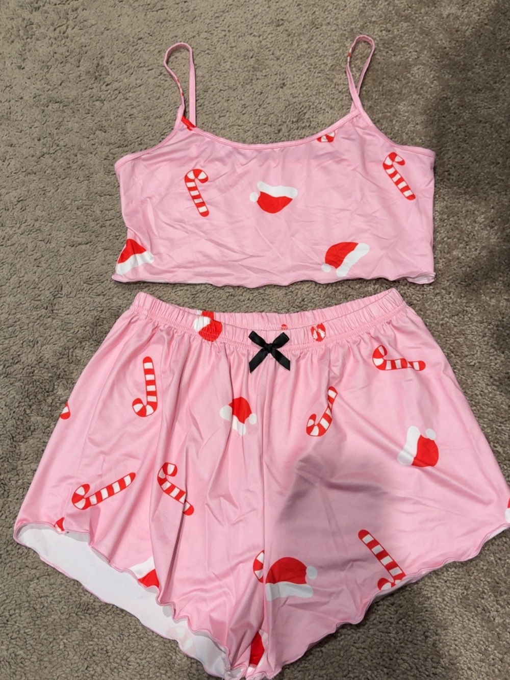 Pink Candy Cane & Santa Hat Cami Pajama Set - Women